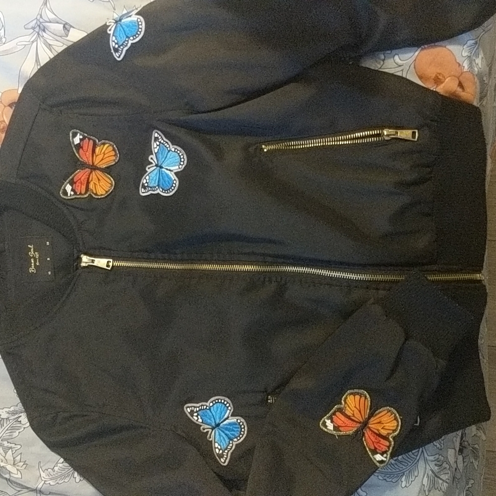 Brave Soul Butterfly Patch Bomber Jacket